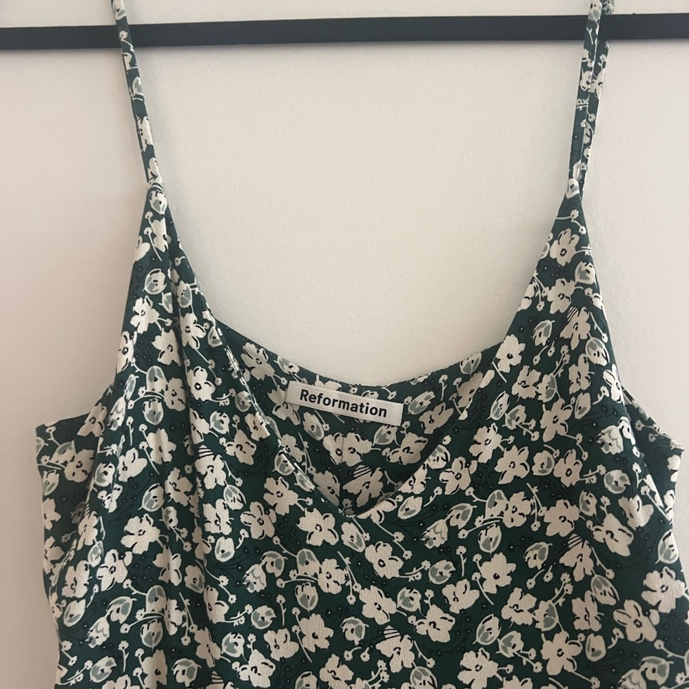 Reformation Marlowe dress in Cilantro green
